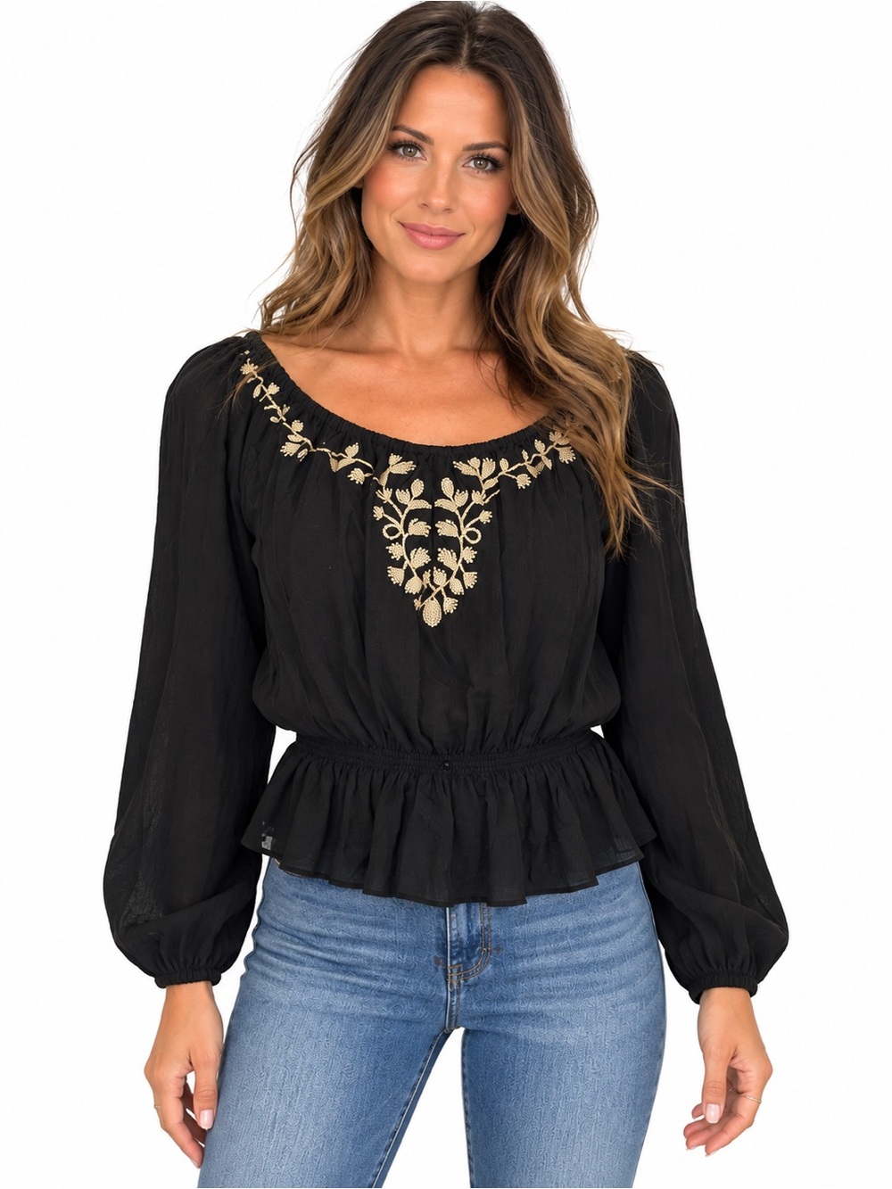 MICHAEL Michael Kors Black Blouse with Gold Embroidery